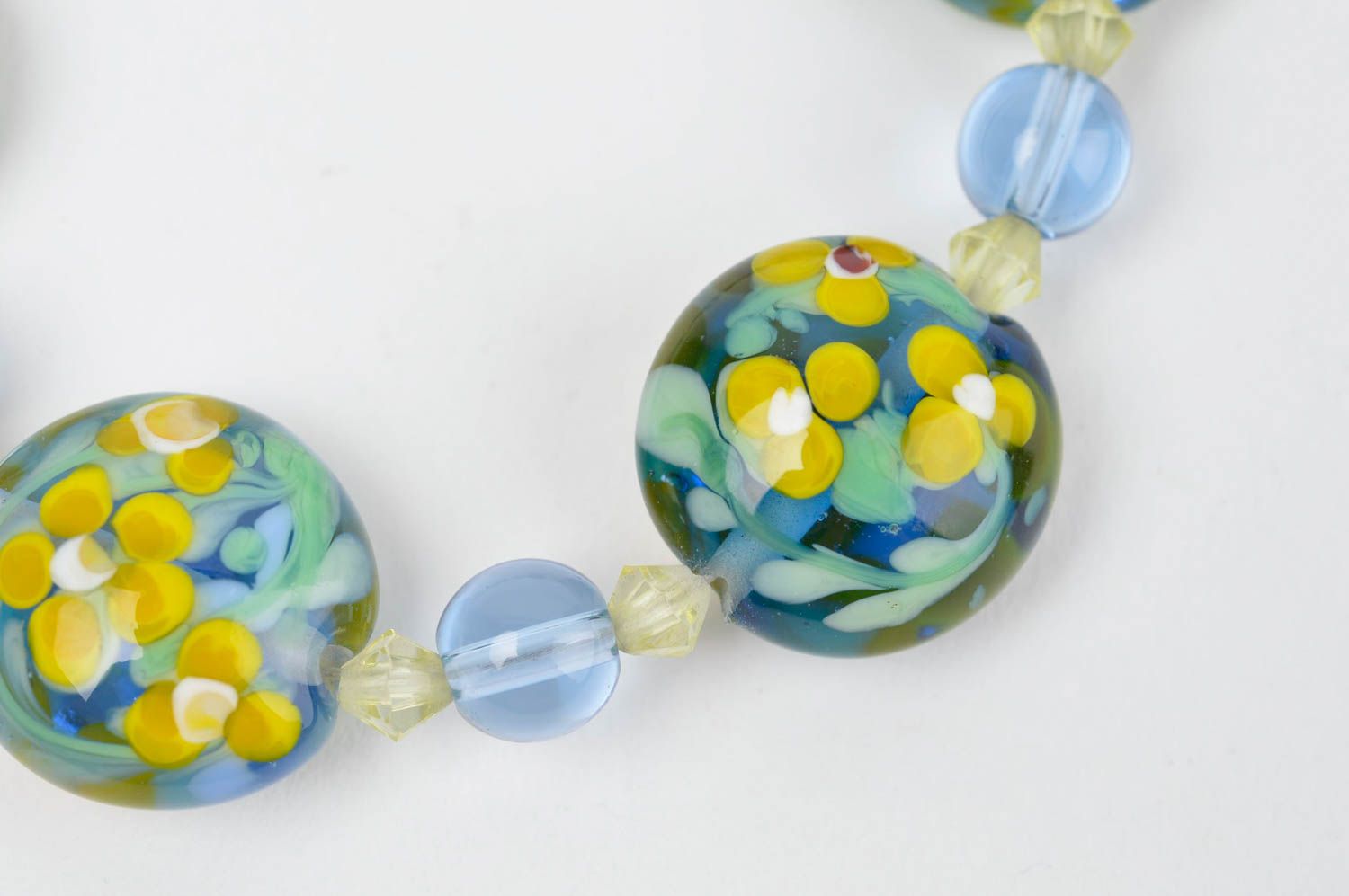 Handmade Blumen Armband Schmuck aus Glas Accessoire für Frauen blau gelb foto 5