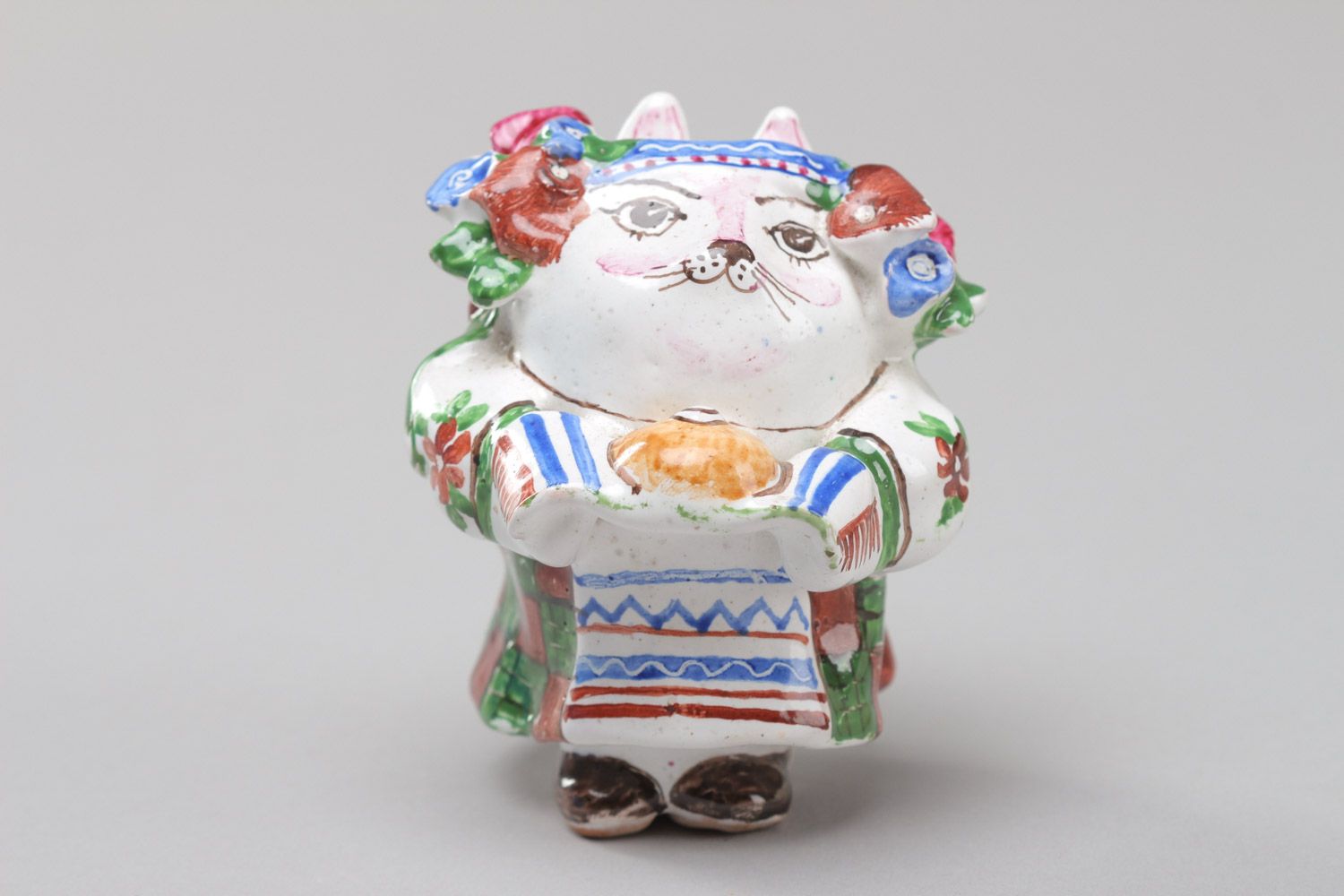 Декоративная керамическая кошка красивая фигурка ручной работы Украиночка фото 2