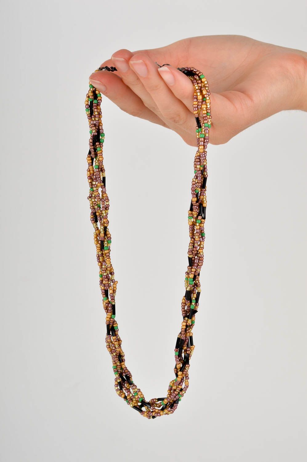 Unusual handmade beaded necklace multirow woven bead necklace gifts for her photo 5