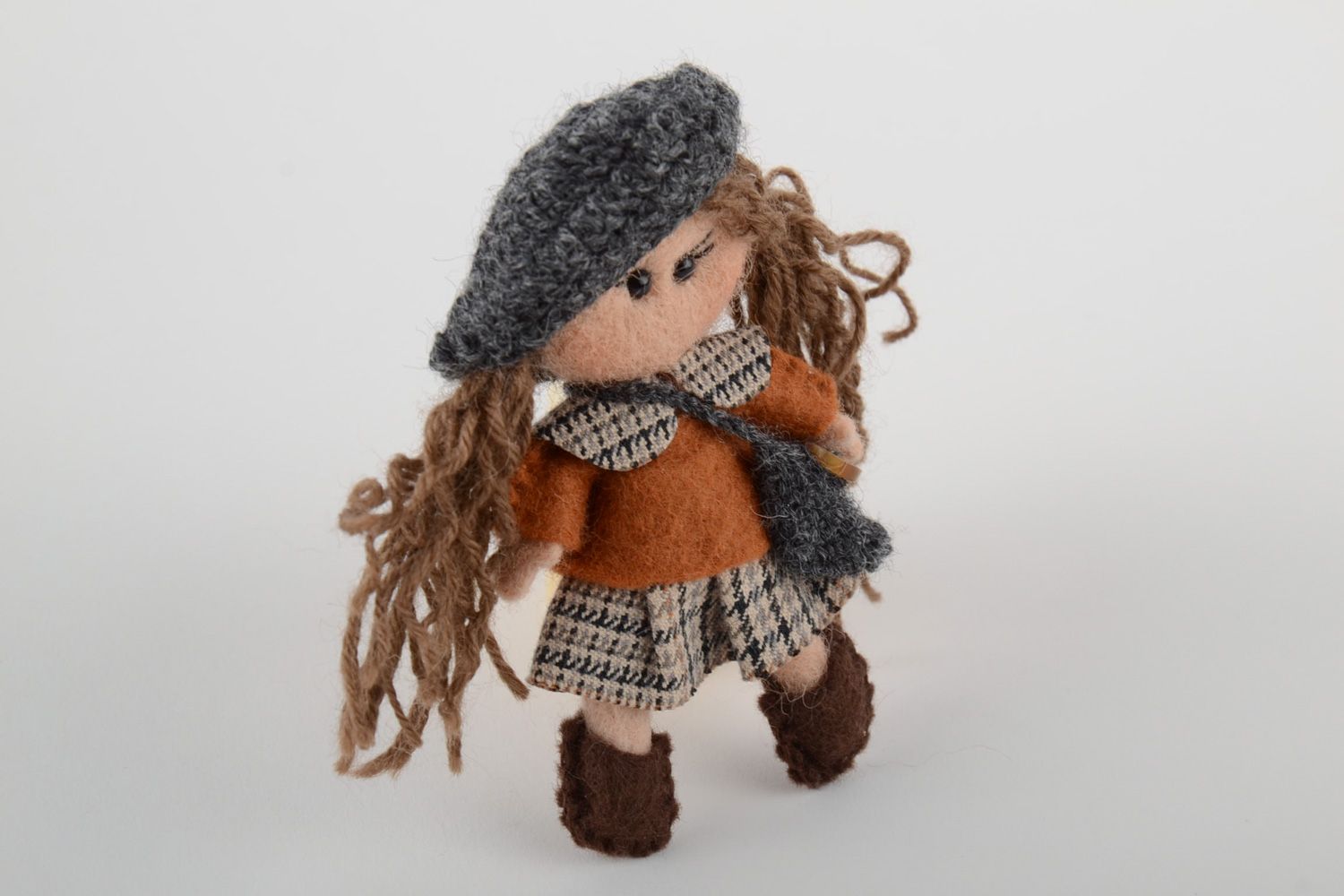 Handmade designer felted wool brooch toy Doll photo 4