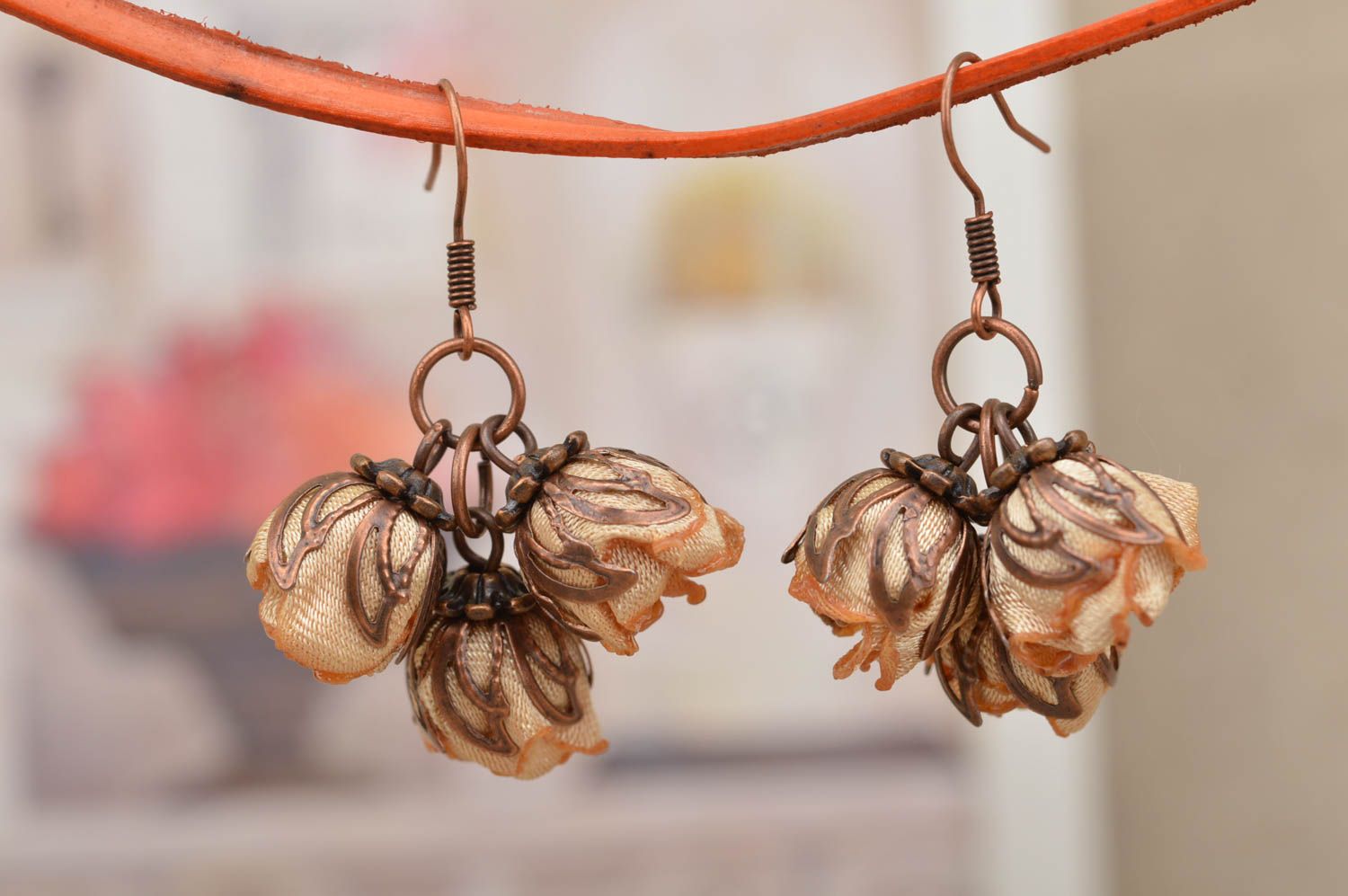 Handmade beautiful earrings stylish textile jewelry cute unusual earrings photo 1