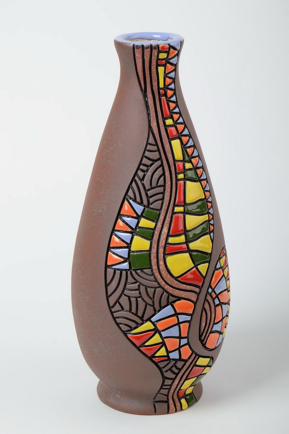 Grand vase multicolore haut en argile peint fait main design original 3 l photo 2