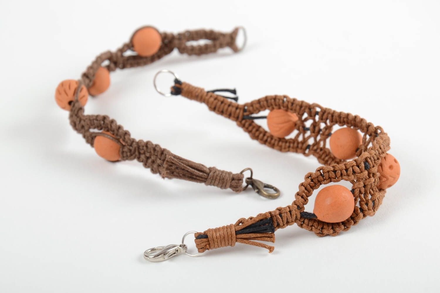 Парные браслеты плетеные из вощеного шнура и керамических бусин 2 шт хенд мейд фото 4