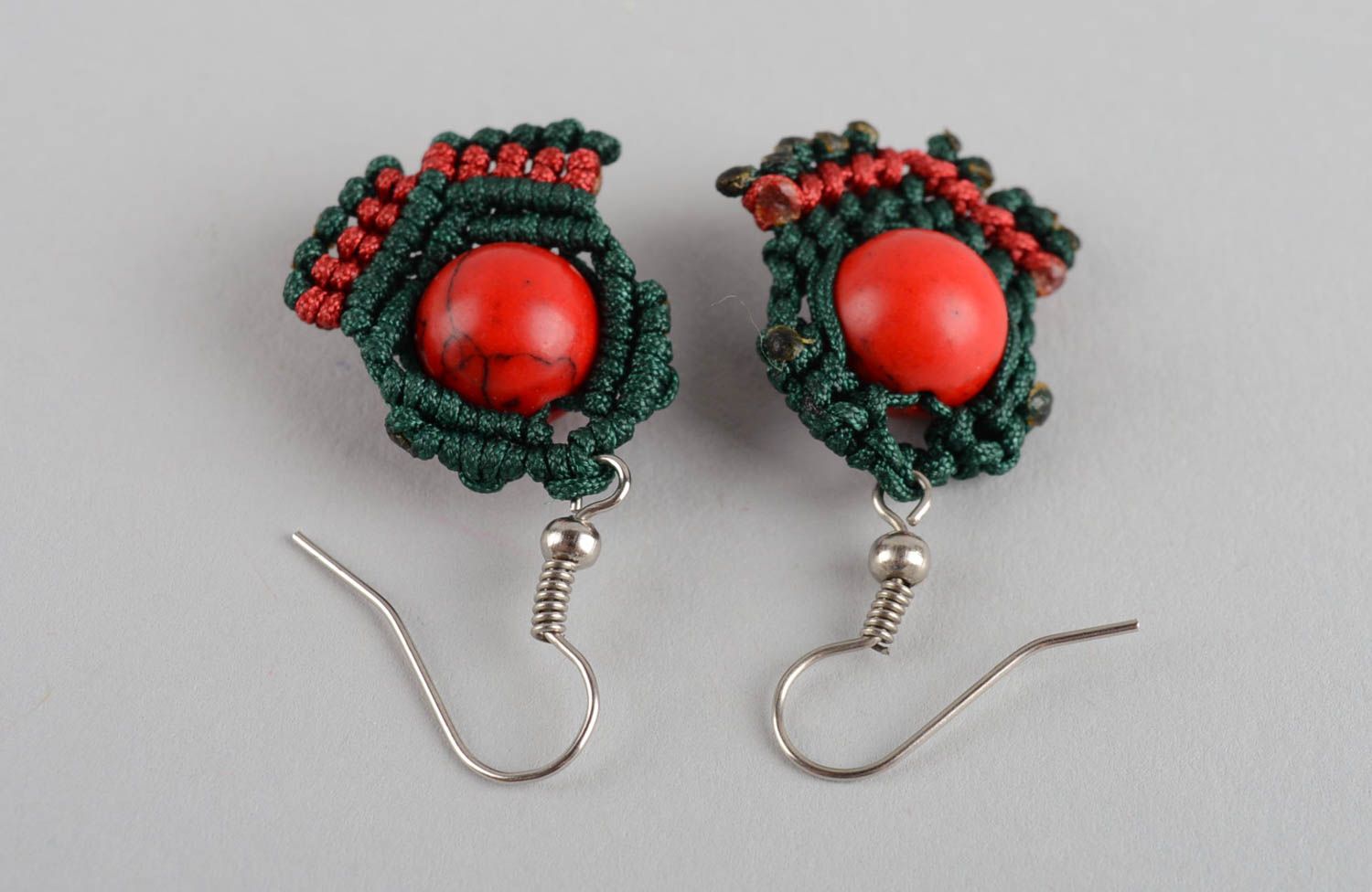 Knitted earrings unusual accessories handmade jewelry stone earrings gift ideas photo 4