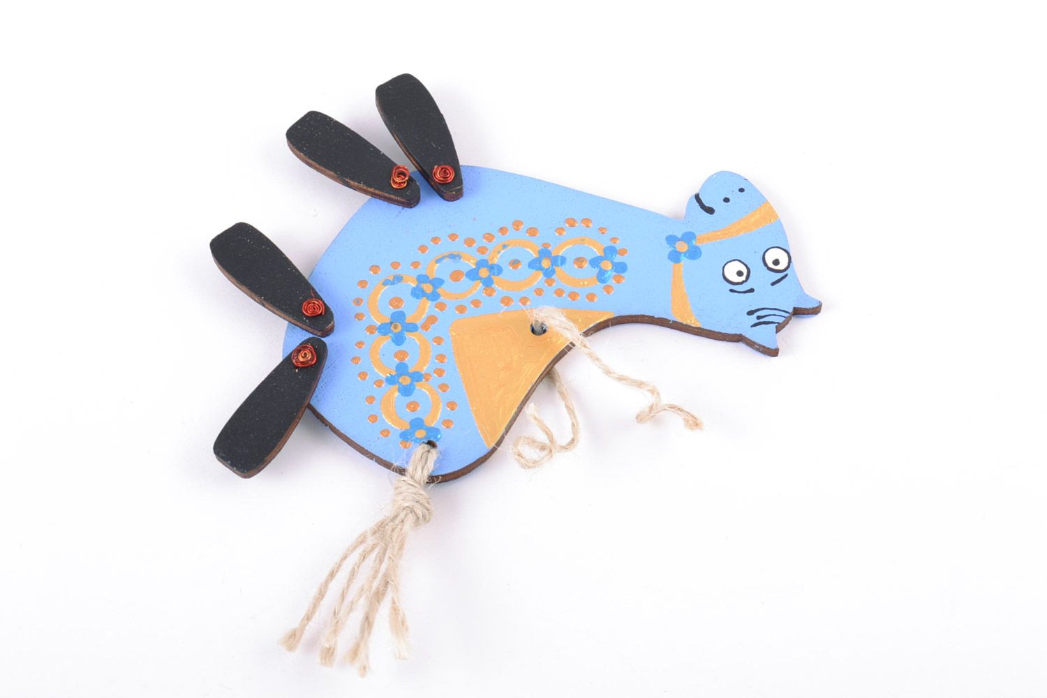 Blue beautiful handmade wooden wall hanging figure of horse with eyelet photo 4