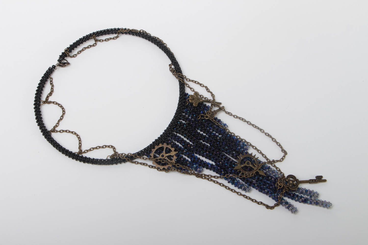 Handmade beaded necklace unusual stylish accessory beautiful jewelry on chain photo 2
