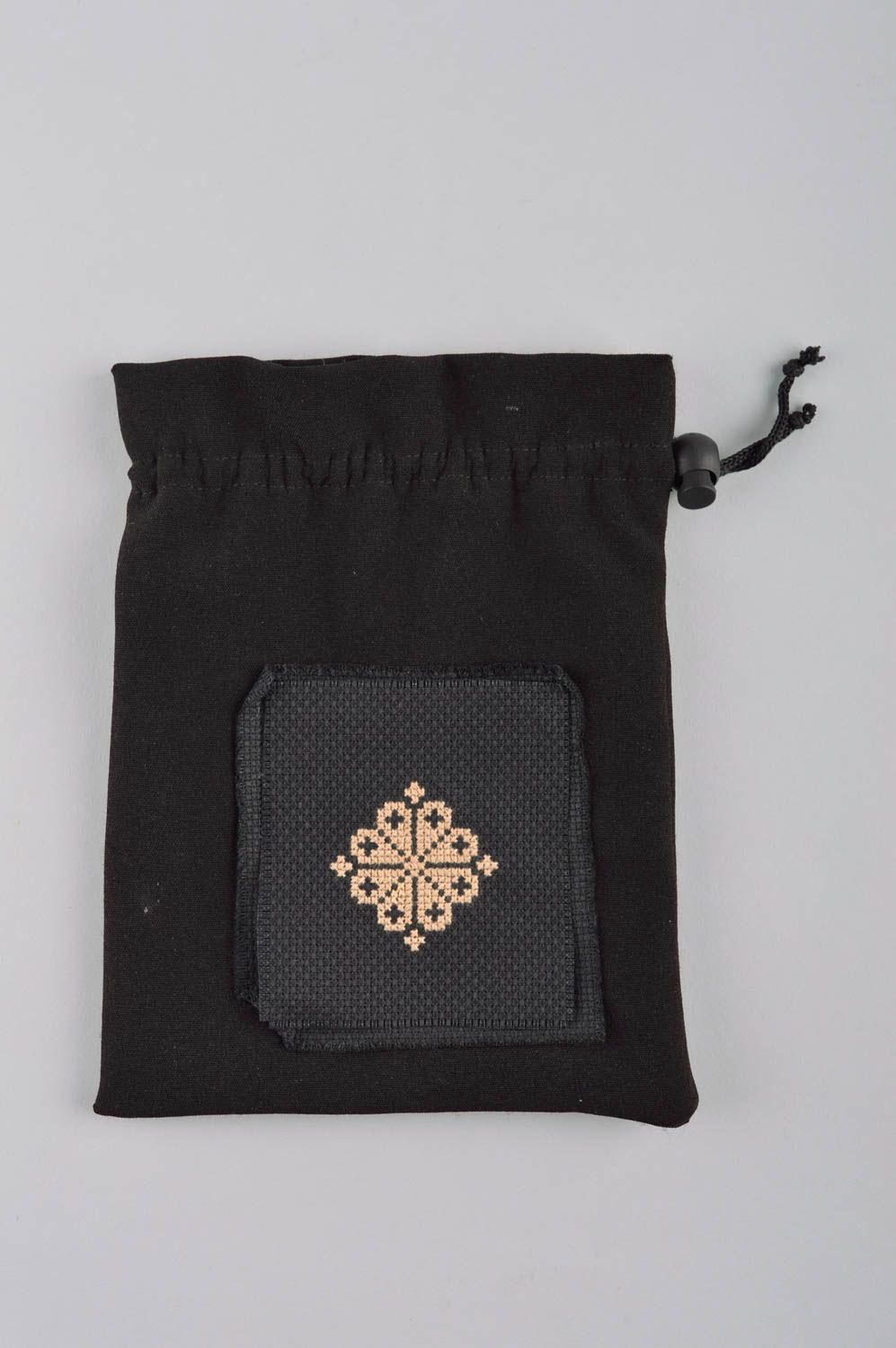Женский кошелек мешочек для монет хенд мейд кошелек из ткани черный с вышивкой фото 2