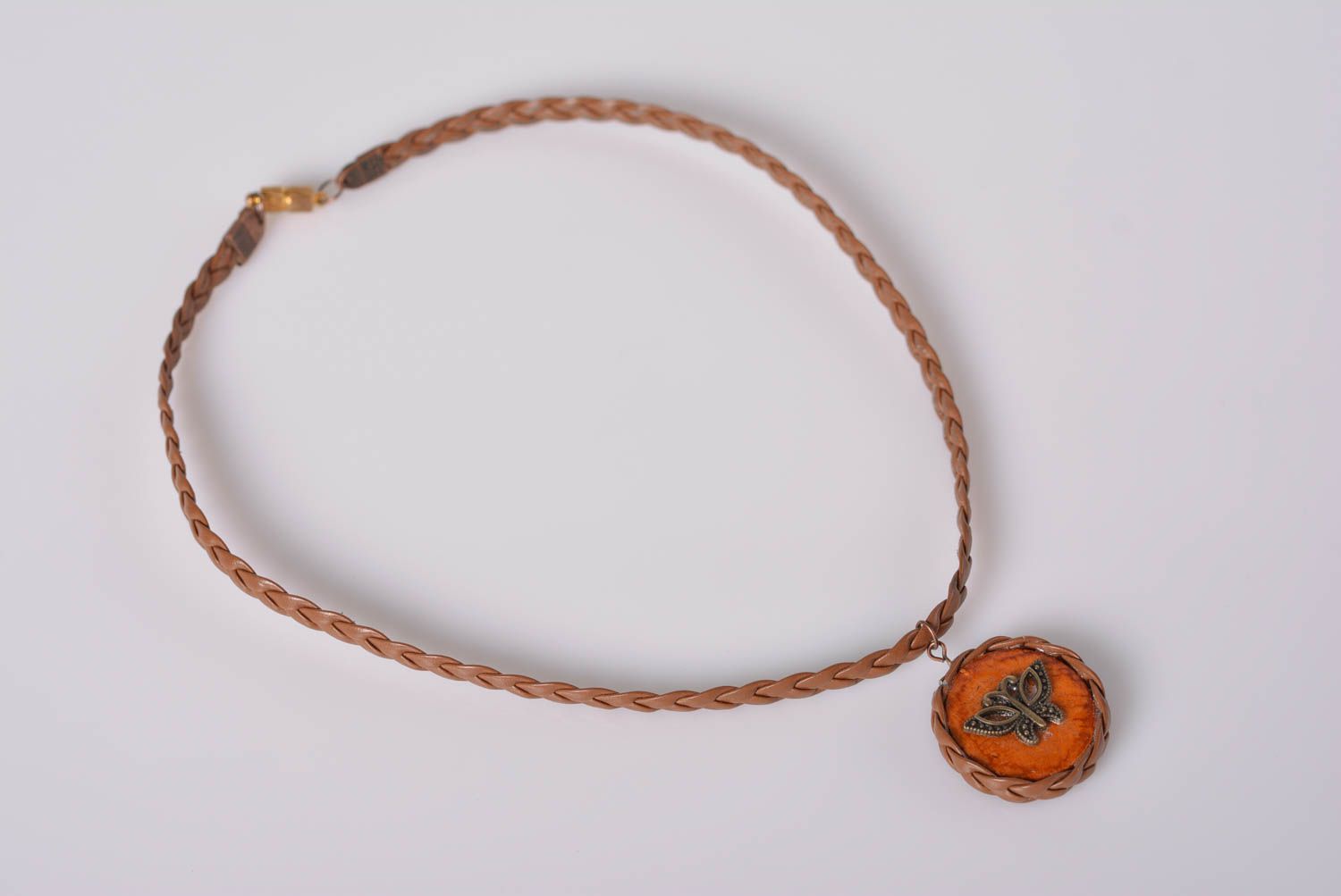 Handmade wooden pendant unusual round accessory cute beautiful pendant photo 1