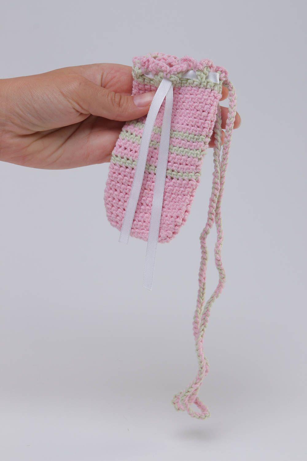 Handmade gehäkelte Handytasche Designer Schmuck Accessoire für Frauen rosa foto 5