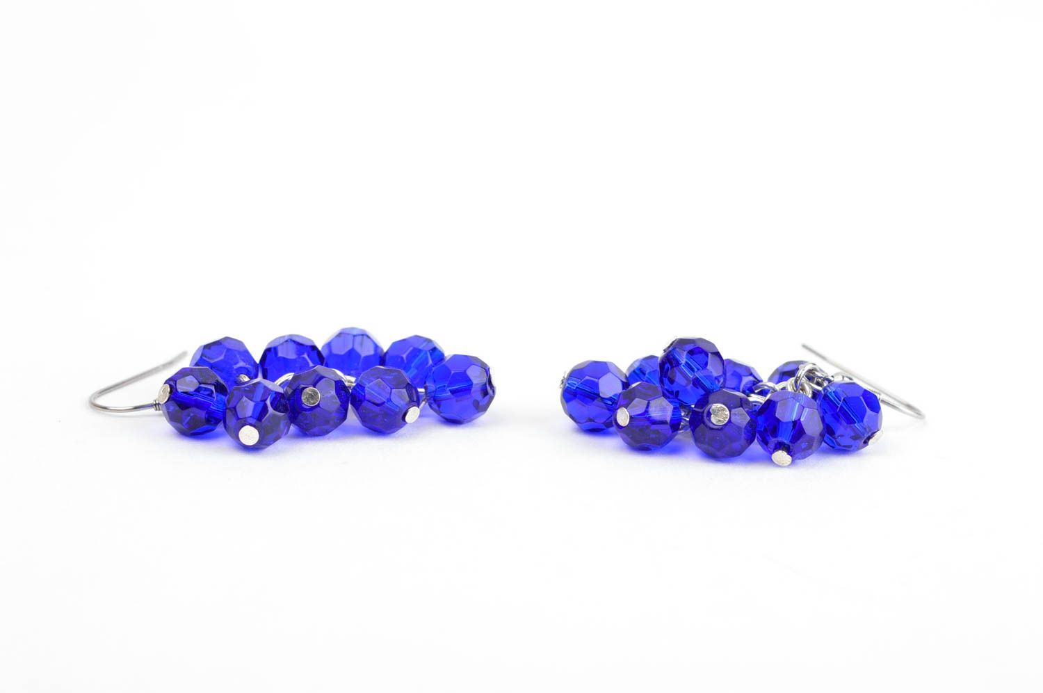Серьги ручной работы модные серьги синие гроздья длинные сережки из стекла фото 2