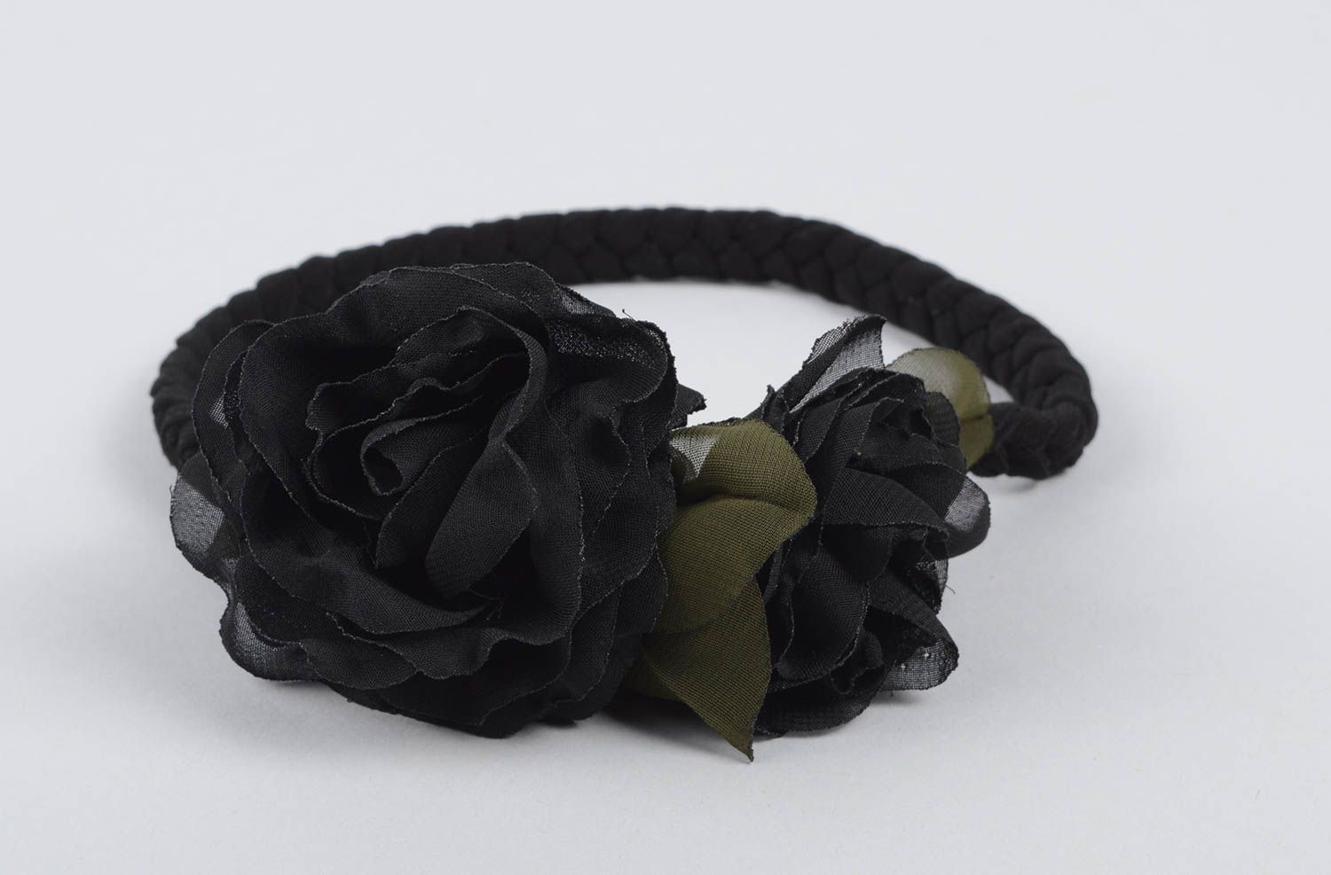 Handgefertigt Haarschmuck Blüte Haarband Blumen Designer Accessoire schwarz foto 1