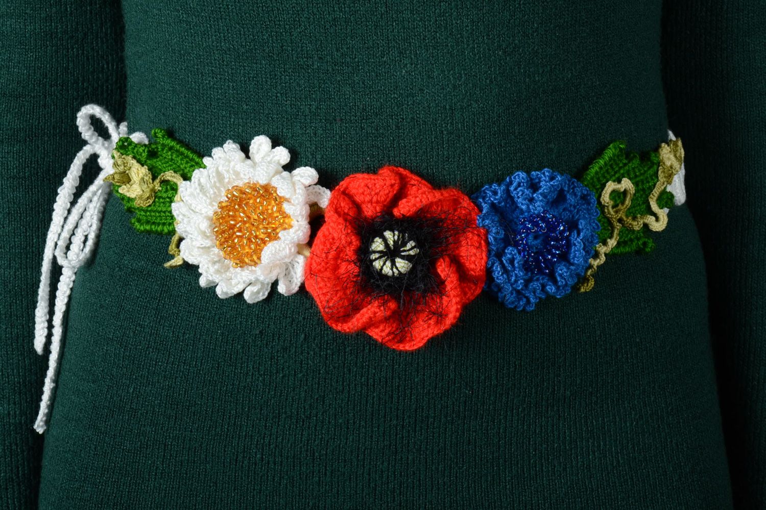 Ceinture tricotée en acrylique et coton faite main avec fleurs pour femme photo 1