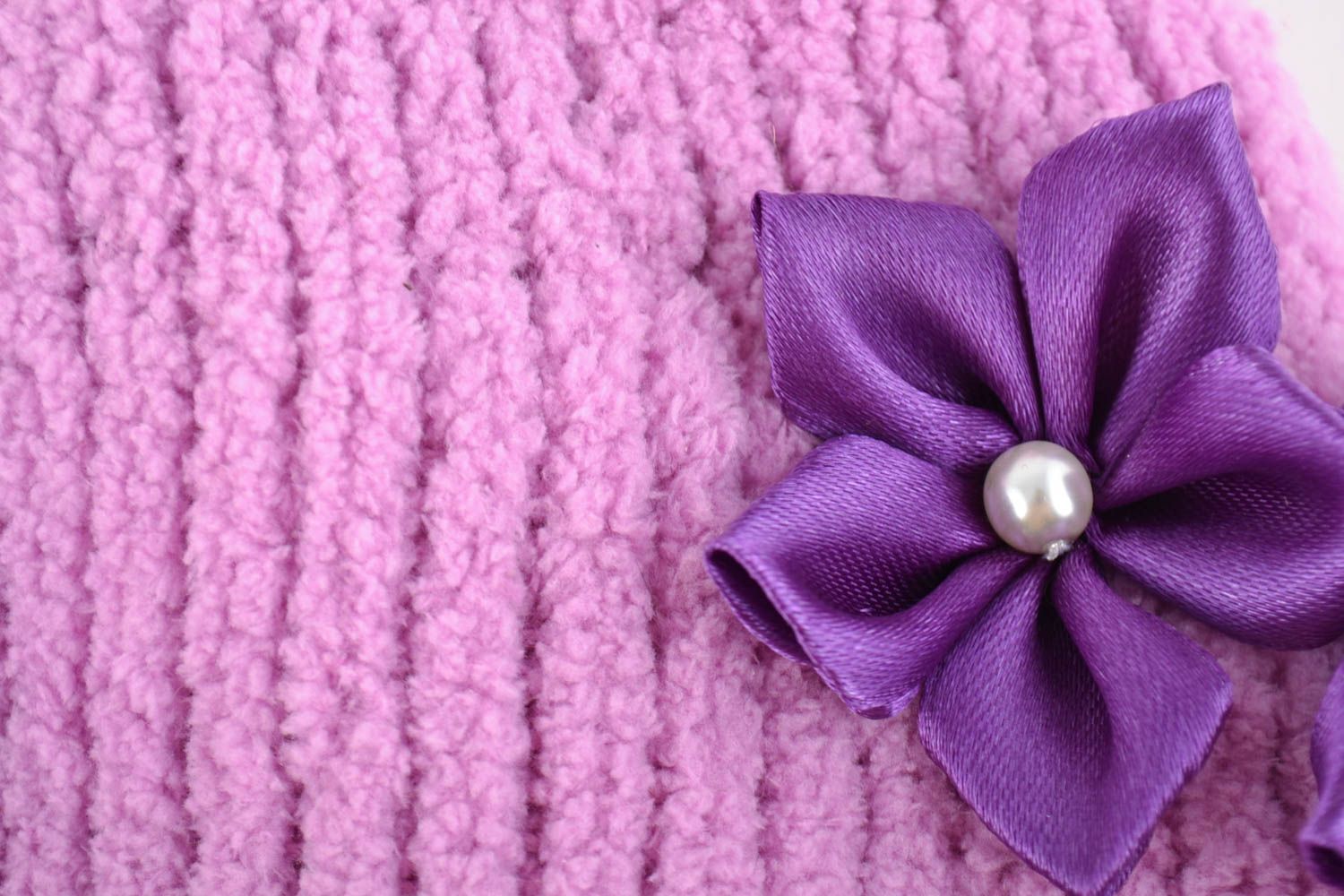 Purple knitted hat for baby girl 270 mm warm winter beautiful handmade cap photo 2