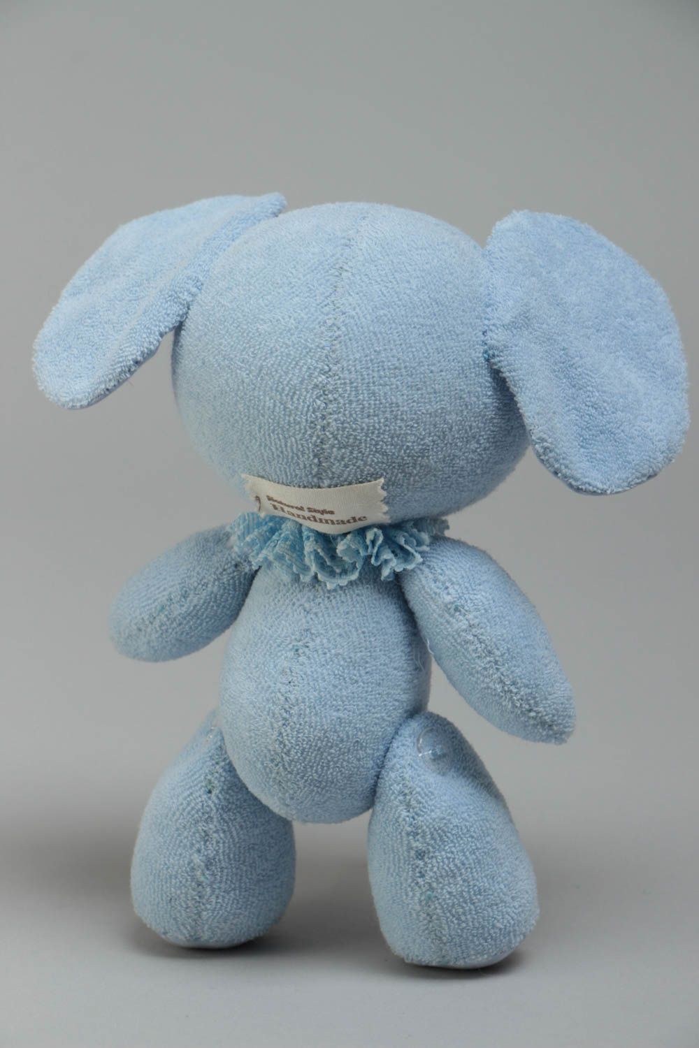Handmade soft toy sewn of jersey and mohair fabric small blue elephant for kids photo 4