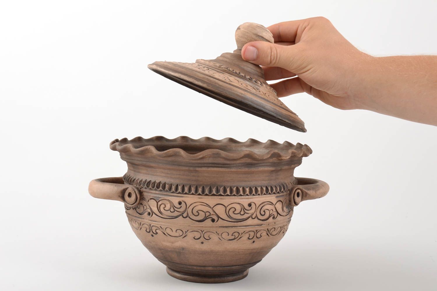 Pote de arcilla para cocer y servir platos artesanal cerámica lechera 2 l foto 4