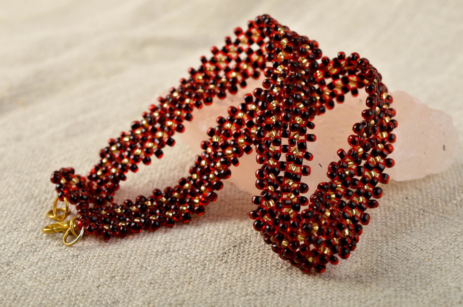 Collier en perles de rocaille Bijou fait main rouge de soirée Cadeau femme photo 1
