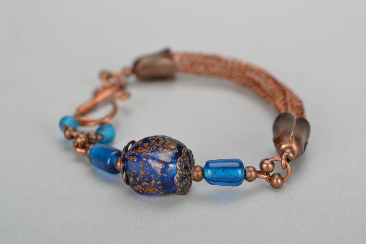 Pulseira de cobre com contas bracelete de metal feminino feito à mão  foto 3