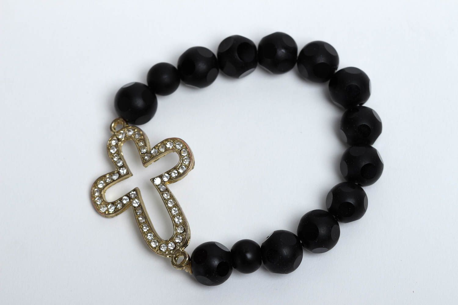 Bracelet shungite Bijou fait main noir design avec croix Cadeau pour femme photo 2