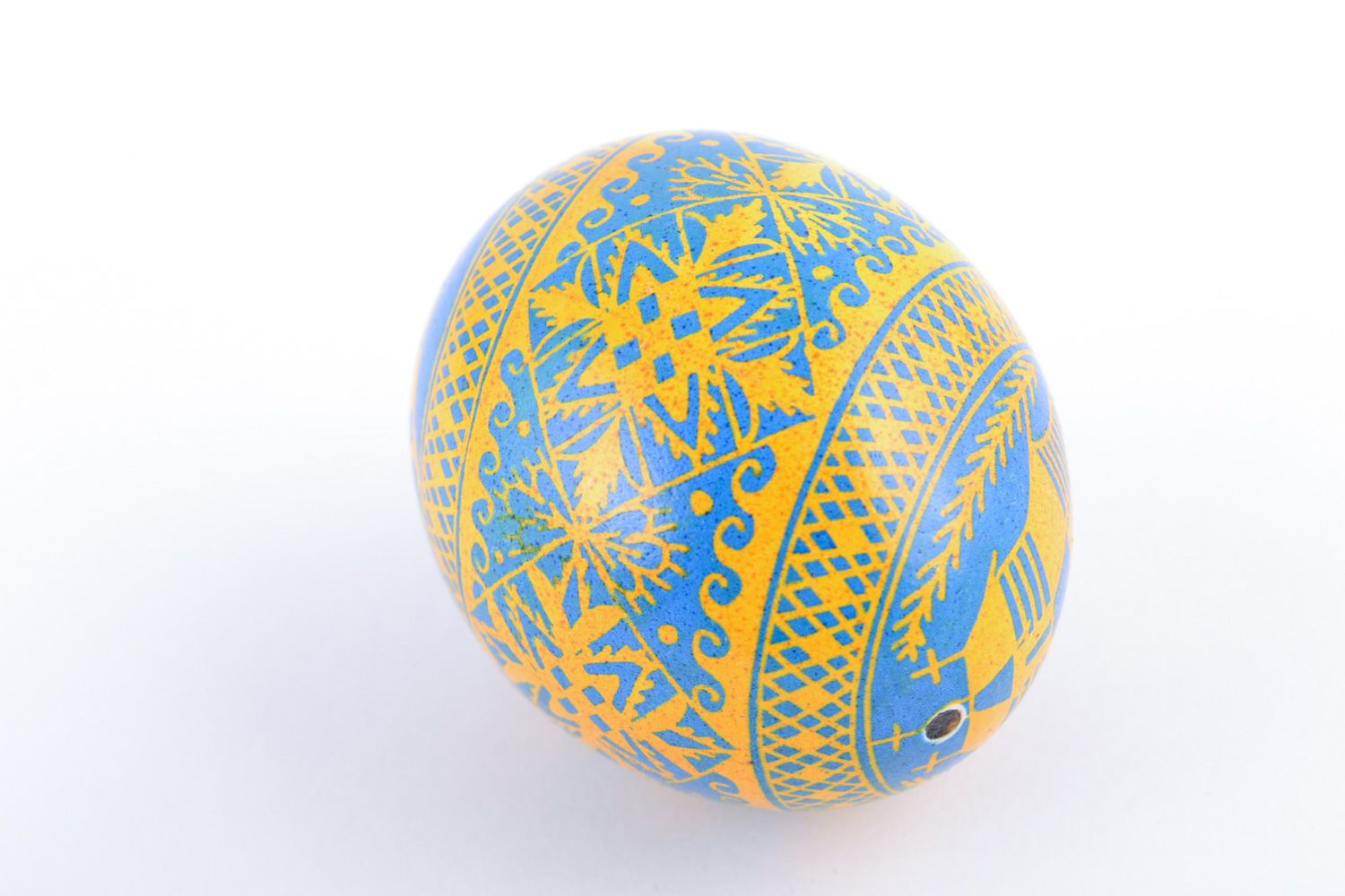 Oeuf de Pâques peint à l'acrylique fait main décoratif original bleu-jaune photo 3