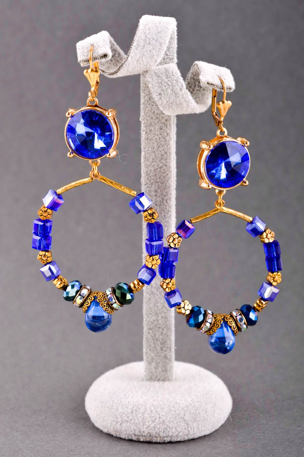 Handmade Kristall Ohrringe ausgefallener Ohrschmuck Accessoire für Frauen blau foto 1
