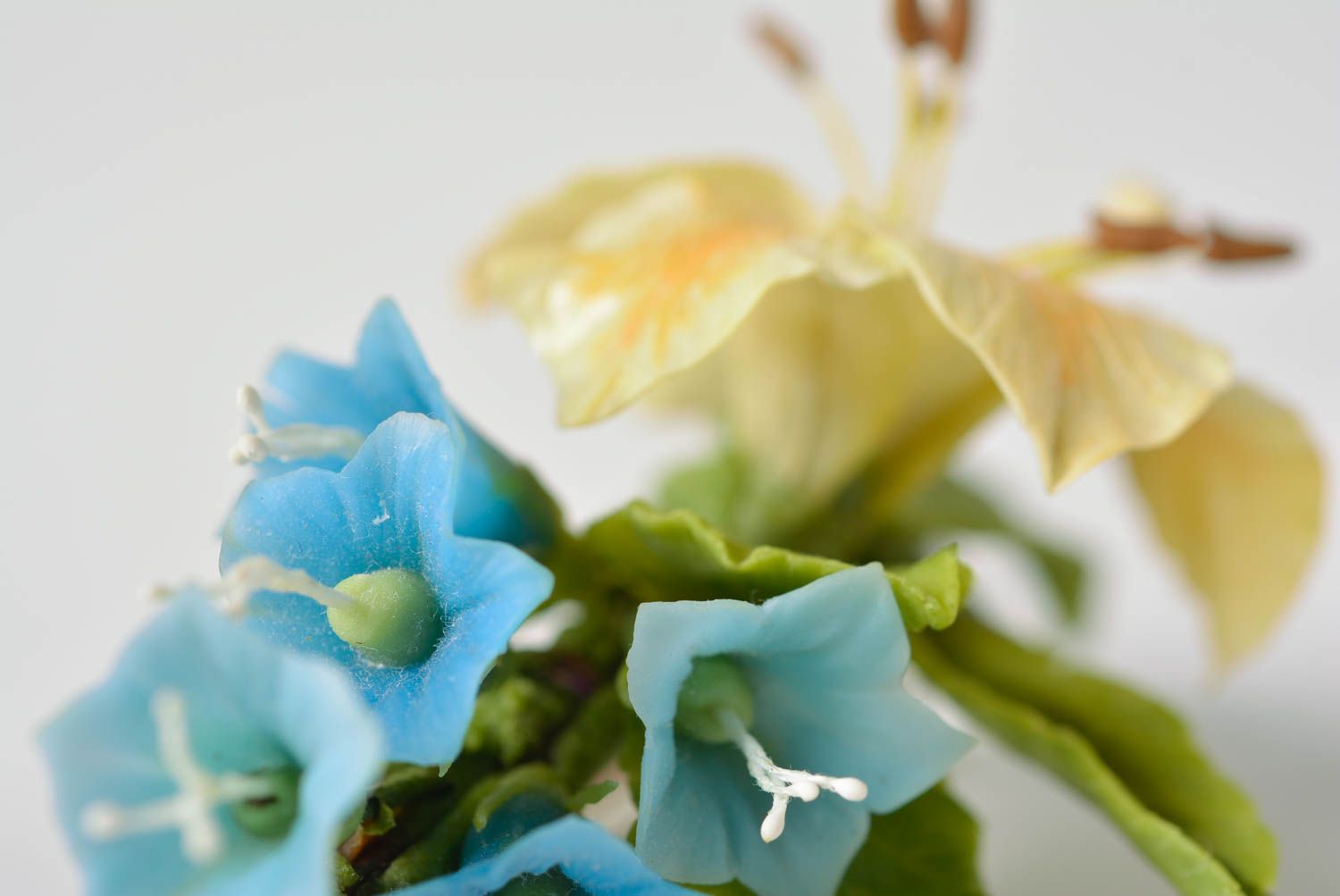 Handmade decorative hair clip with Japanese polymer clay blue flowers and lily photo 4