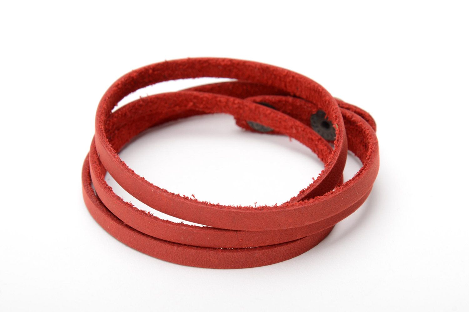Многорядный красный наручный браслет из натуральной кожи ручной работы женский фото 3