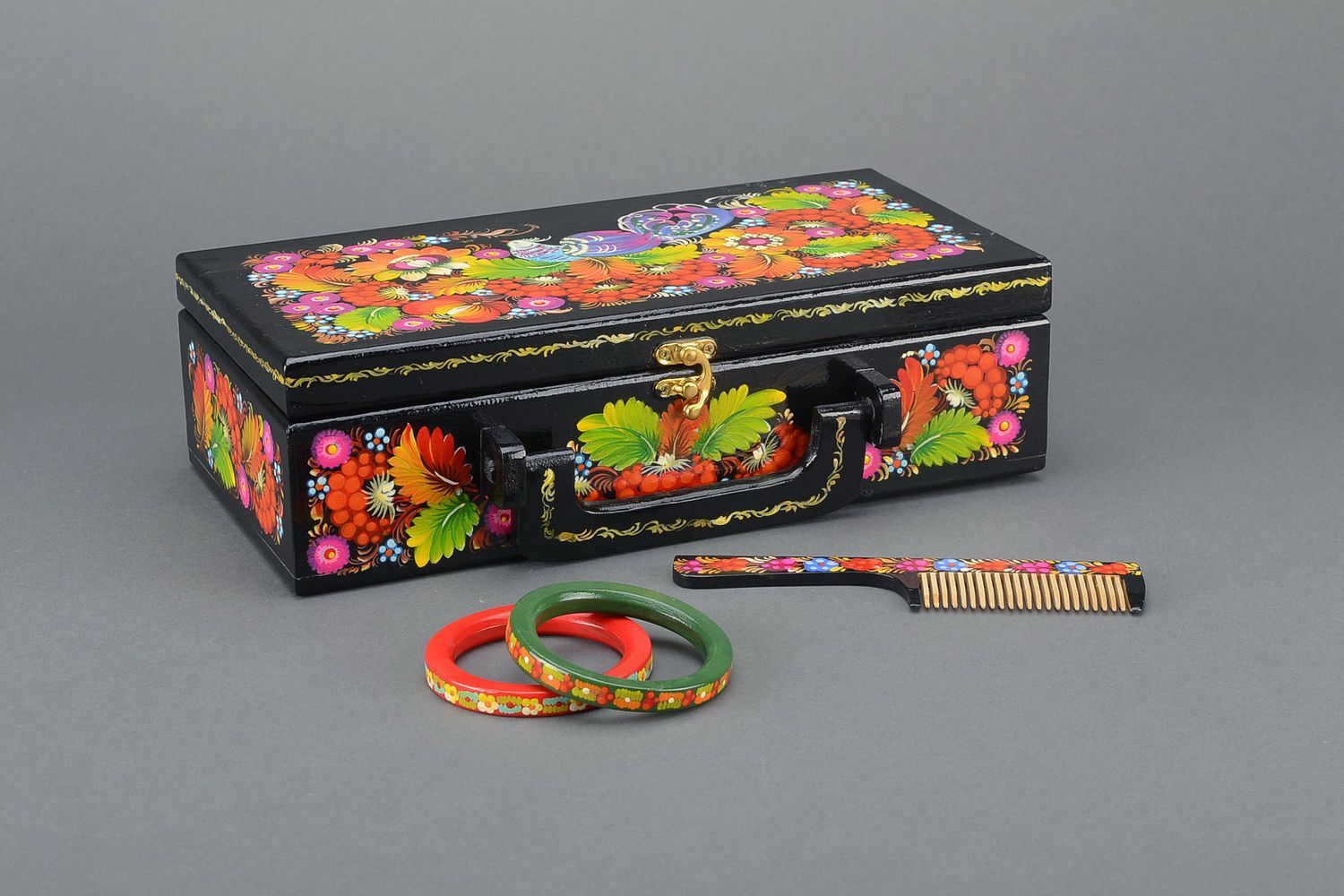 Joyero-maletín pintado con dos compartimientos foto 4