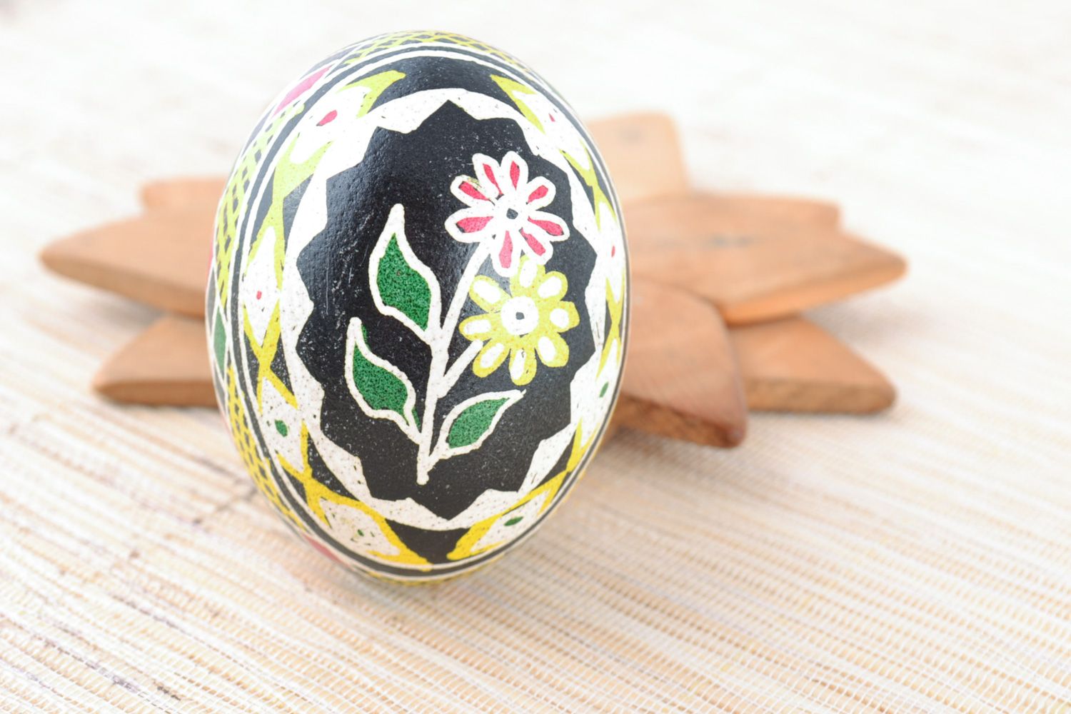 Homemade painted chicken egg with flower pattern for Easter photo 1