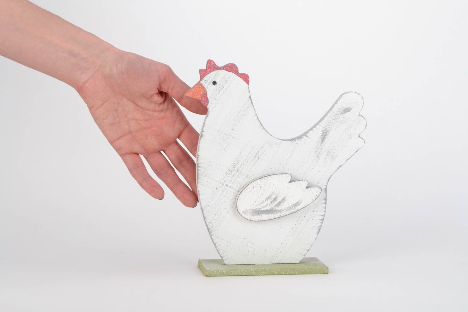 Handmade large wooden toy of white chicken for interior decoration photo 2