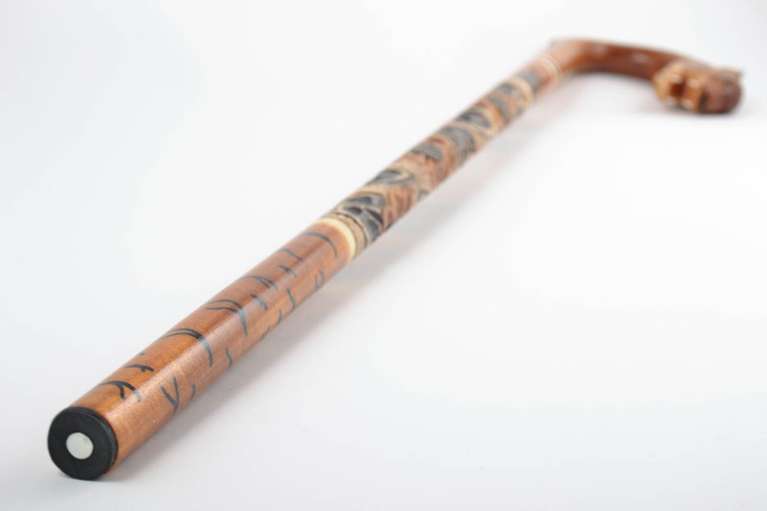 Handmade stylish wooden walking stick with art carving and tiger head handle  photo 4