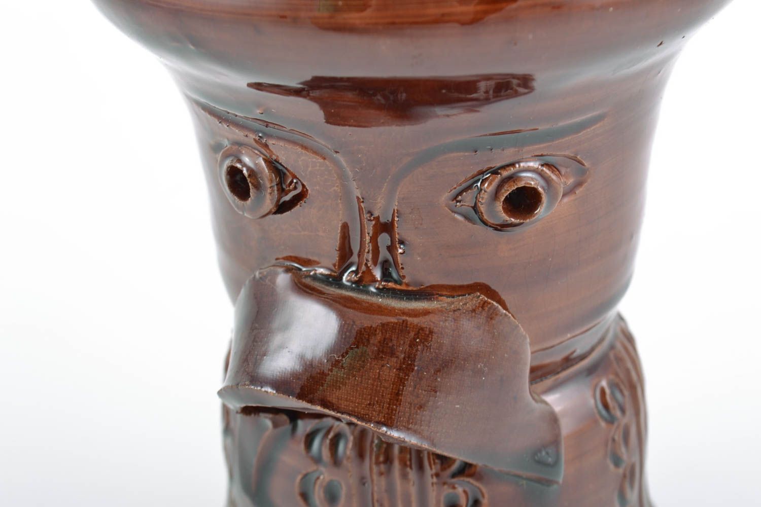 Petit vase en céramique brun couvert de glaçure fait main insolite original photo 3