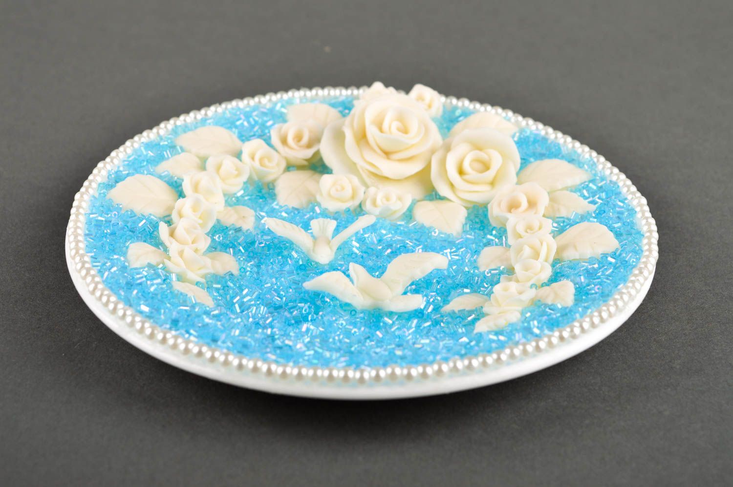 Handmade blauer Hochzeit Schmuck Wohn Accessoire Deko Teller mit Rosen foto 5