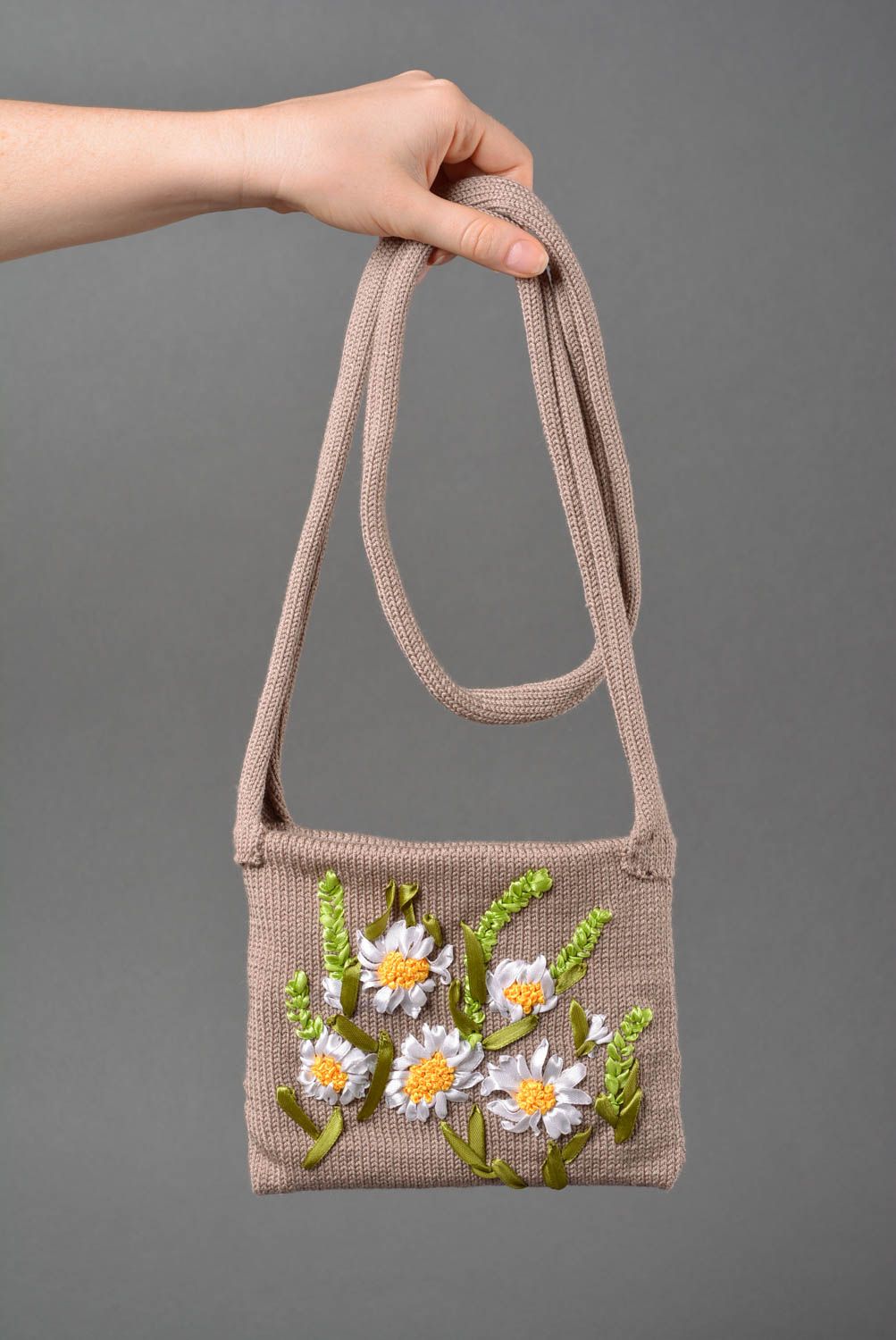 Strick Tasche bunte Stofftasche Damen Accessoire Damen Tasche mit Blumen foto 3