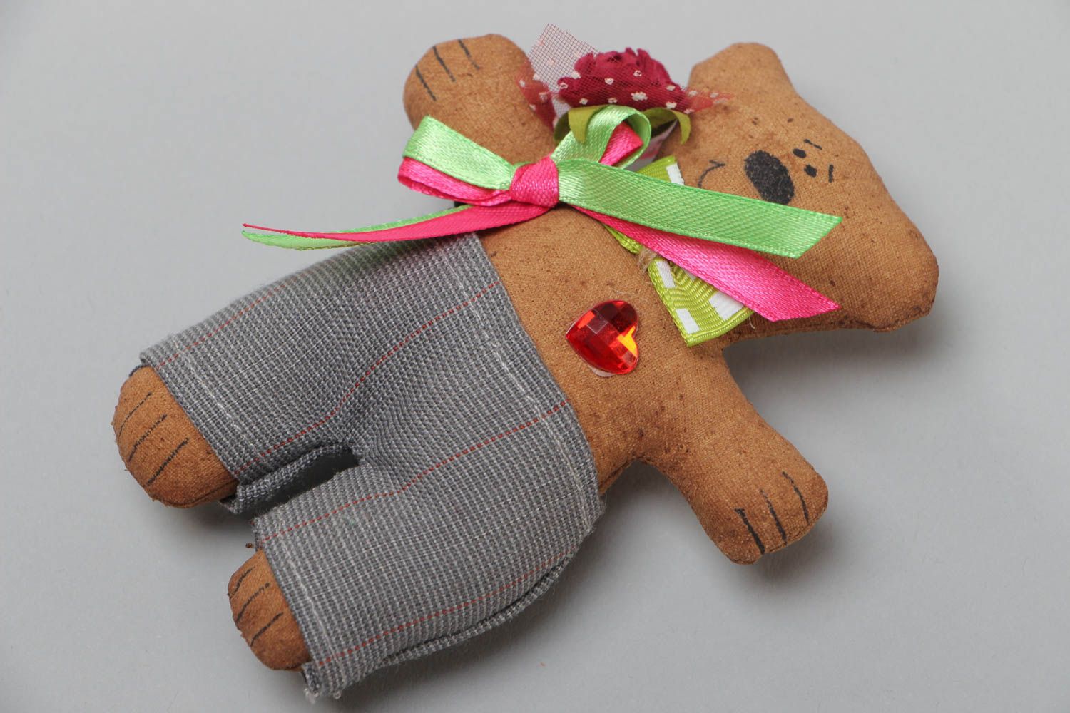 Handmade decorative soft toy fridge magnet made of fabric Bear with aroma photo 2