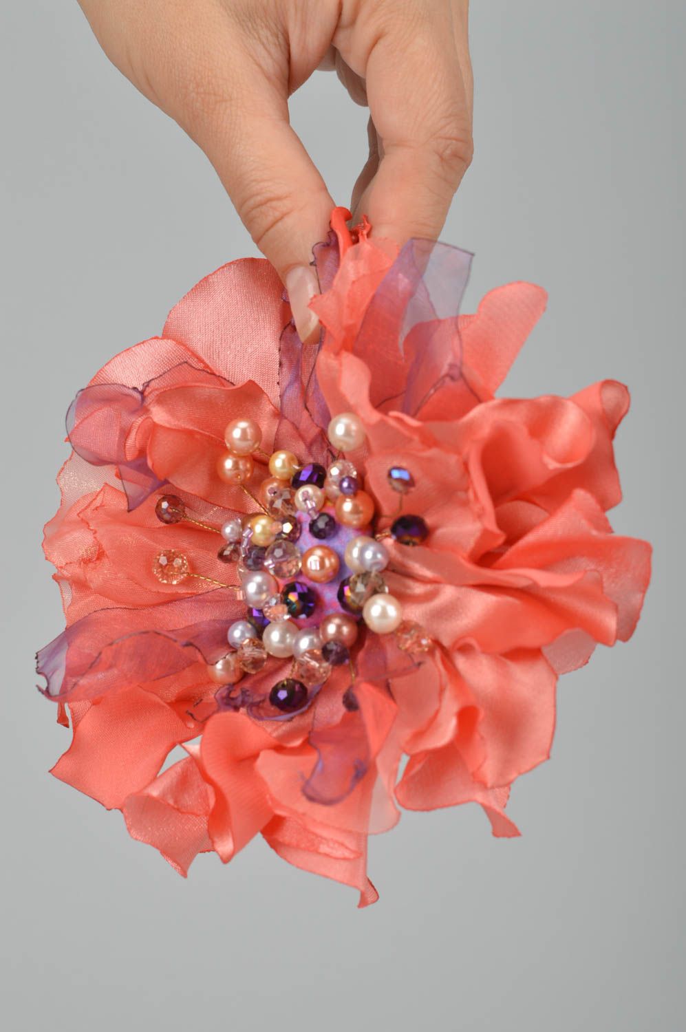 Unusual handmade flower barrette designer hair clip brooch jewelry gift ideas photo 3