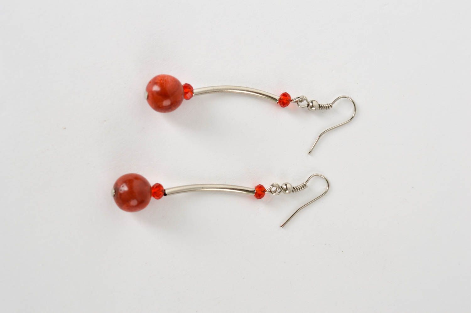 Handmade Schmuck Set in Rot lange Ohrringe Damen Collier aus echtem Stein foto 5