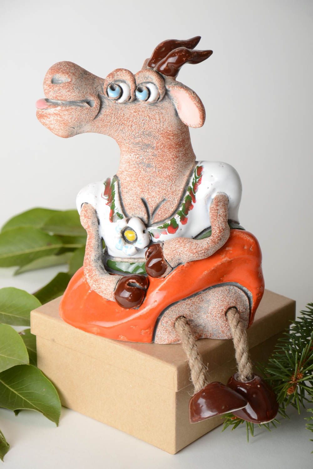 Tirelire fait main Figurine animal chèvre mignonne en argile Cadeau original photo 1