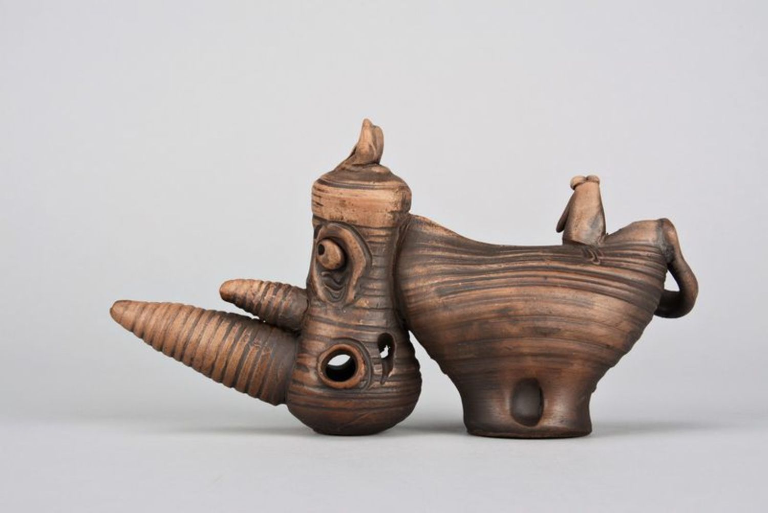 Statuetta rinoceronte in argilla fatta a mano figurina decorativa in ceramica 
 foto 3