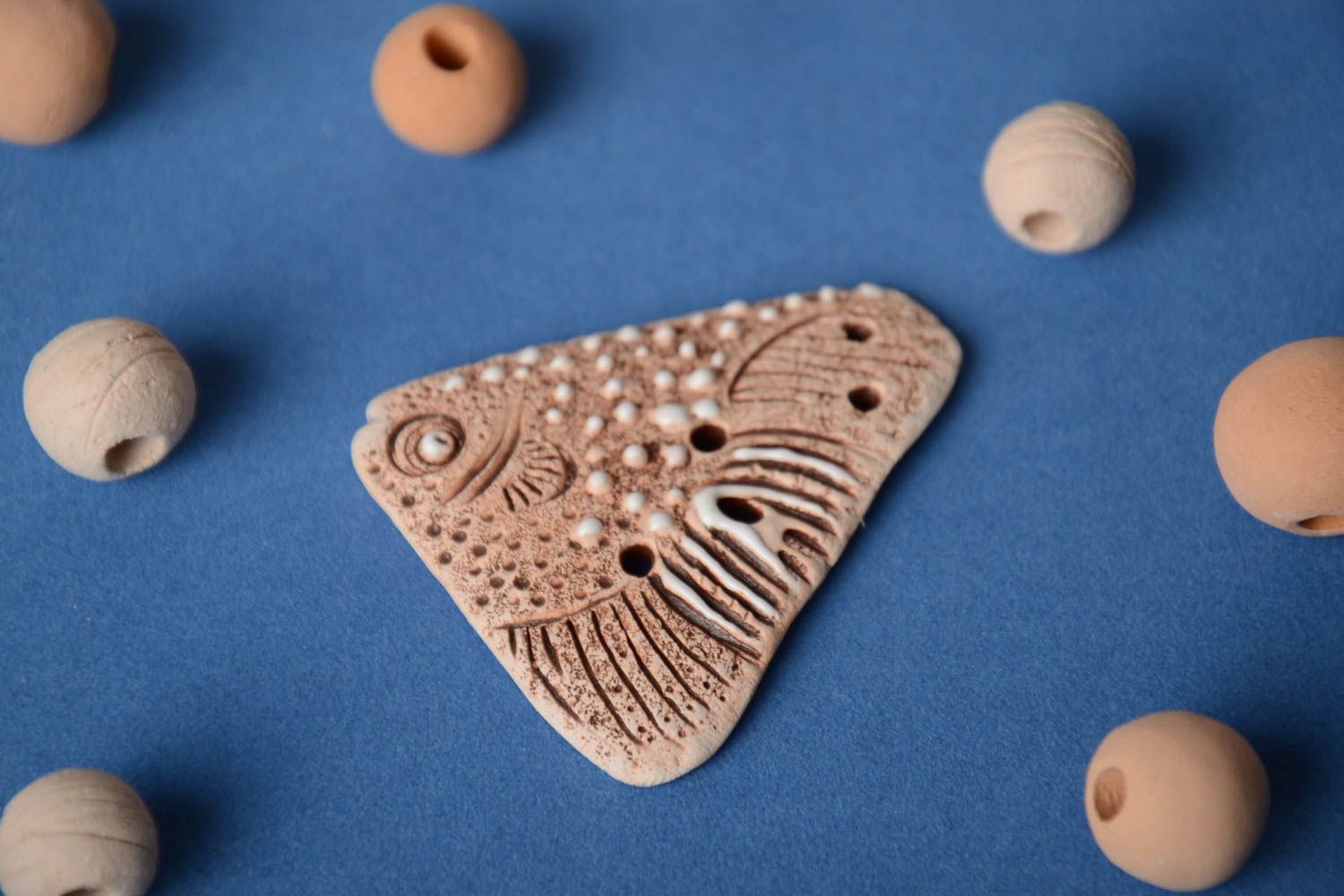 Handmade clay pendant in the form of fish with fittings  photo 1