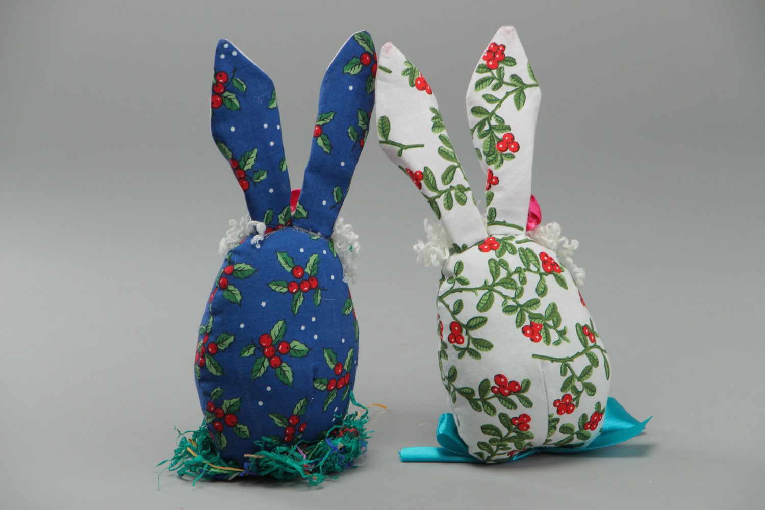 Handmade interior soft toys sewn of fabric Rabbits 2 items Easter decorations  photo 3