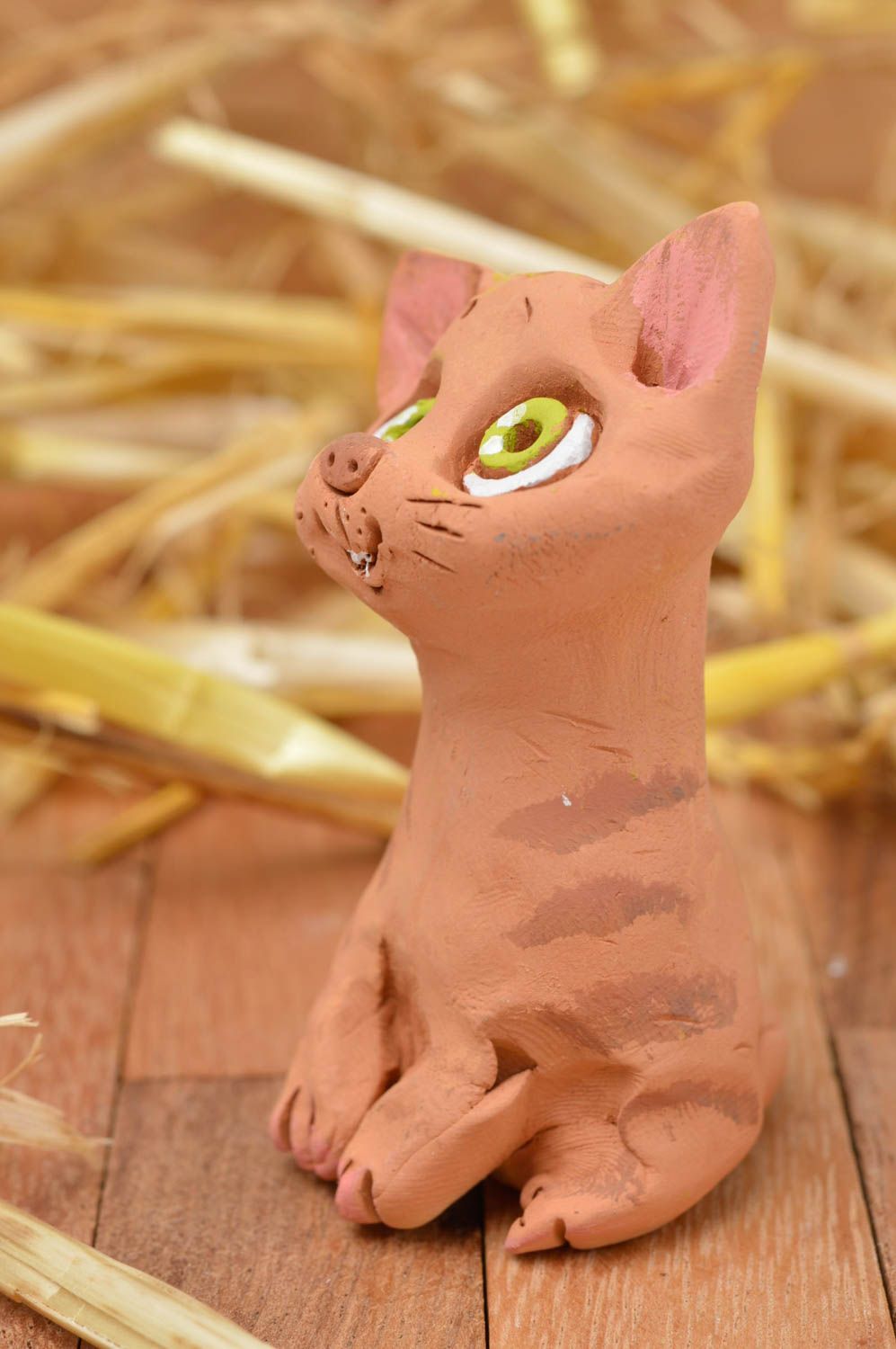 Статуэтка для декора ручной работы статуэтка животного кошки фигурка из глины фото 1