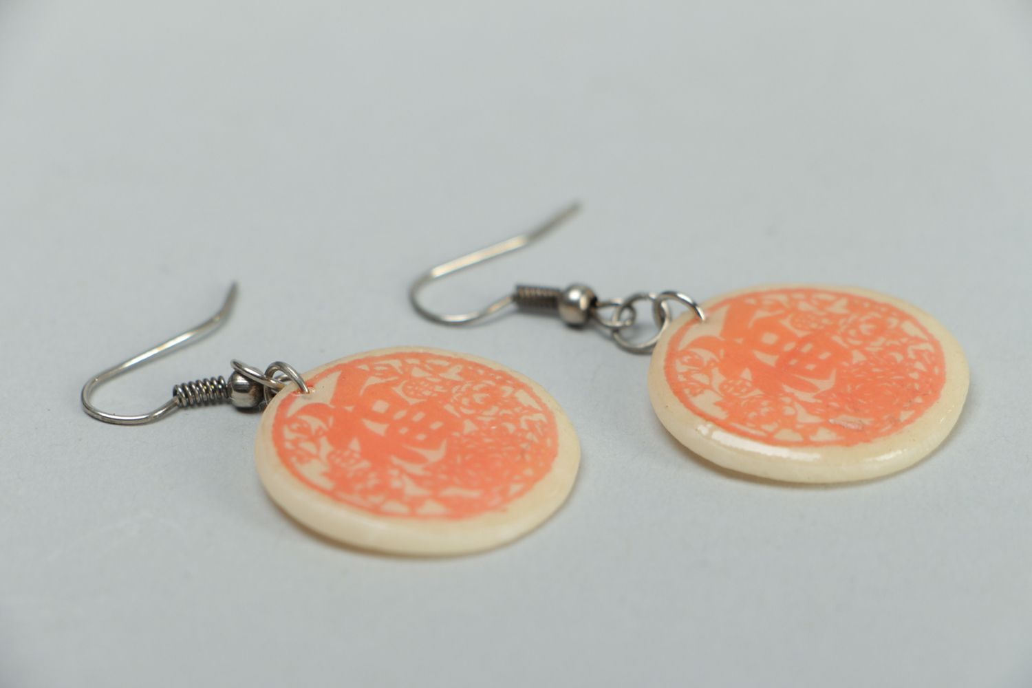 Round polymer clay dangle earrings photo 2