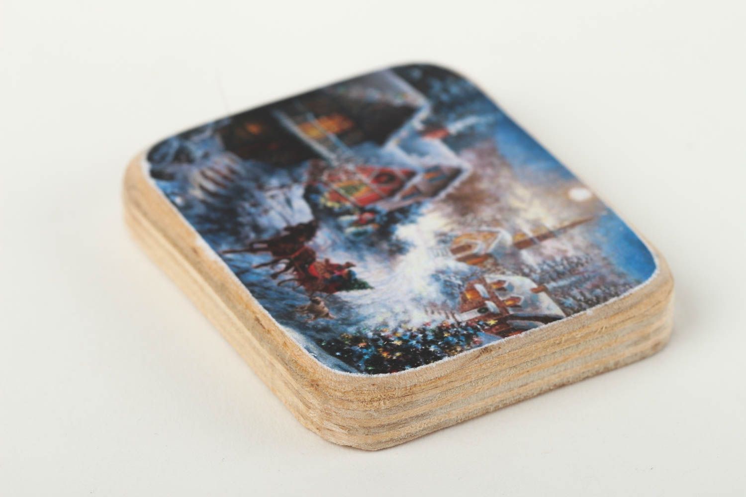 Aimant en bois fait main Magnet frigo vieilli Conte d'hiver Décoration frigo photo 2