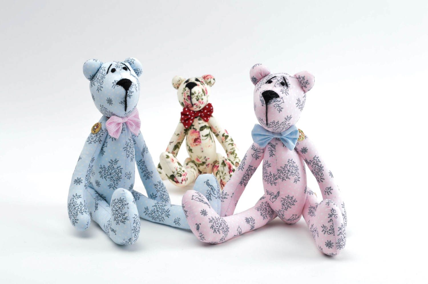 Conjunto de 3 juguetes de tela hechos a mano osos de peluche regalos para niños foto 4