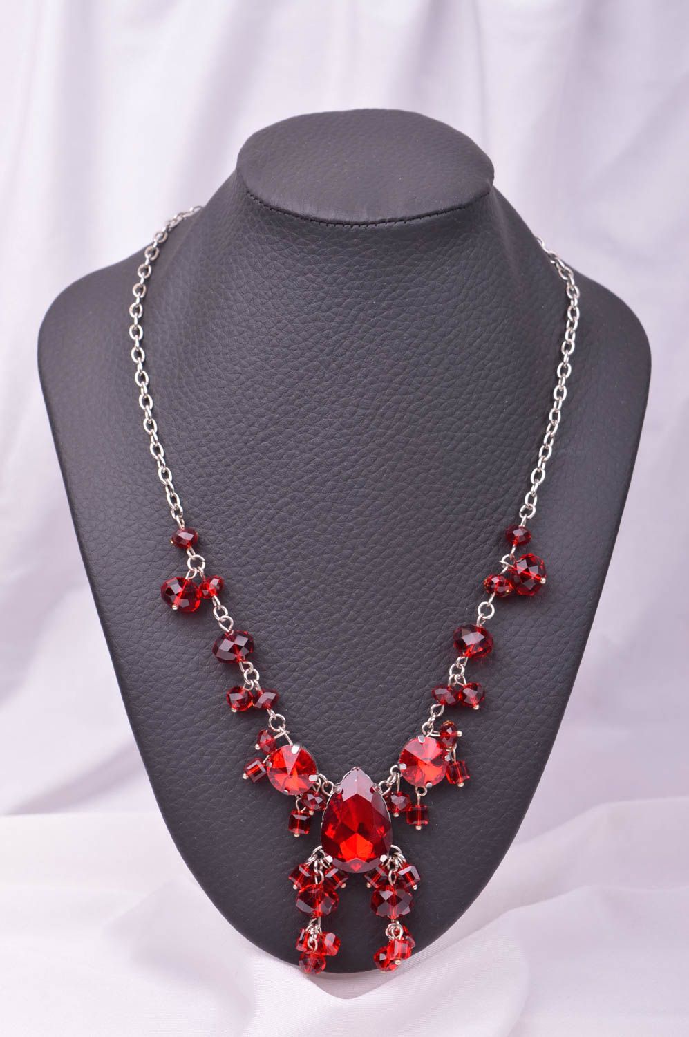 Damen Collier handgefertigt Schmuck Halskette Kristall Schmuck in Rot zart foto 1