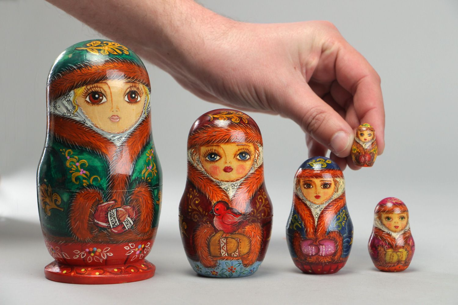 Handmade colorful painted wooden nesting doll matryoshka with five elements photo 4