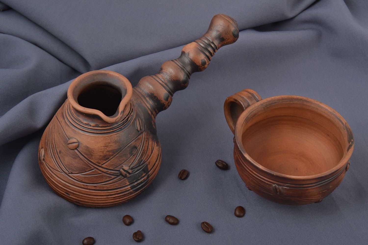 Handmade türkischer Kaffeekocher und Keramik Tasse getöpfertes Geschirr  foto 1