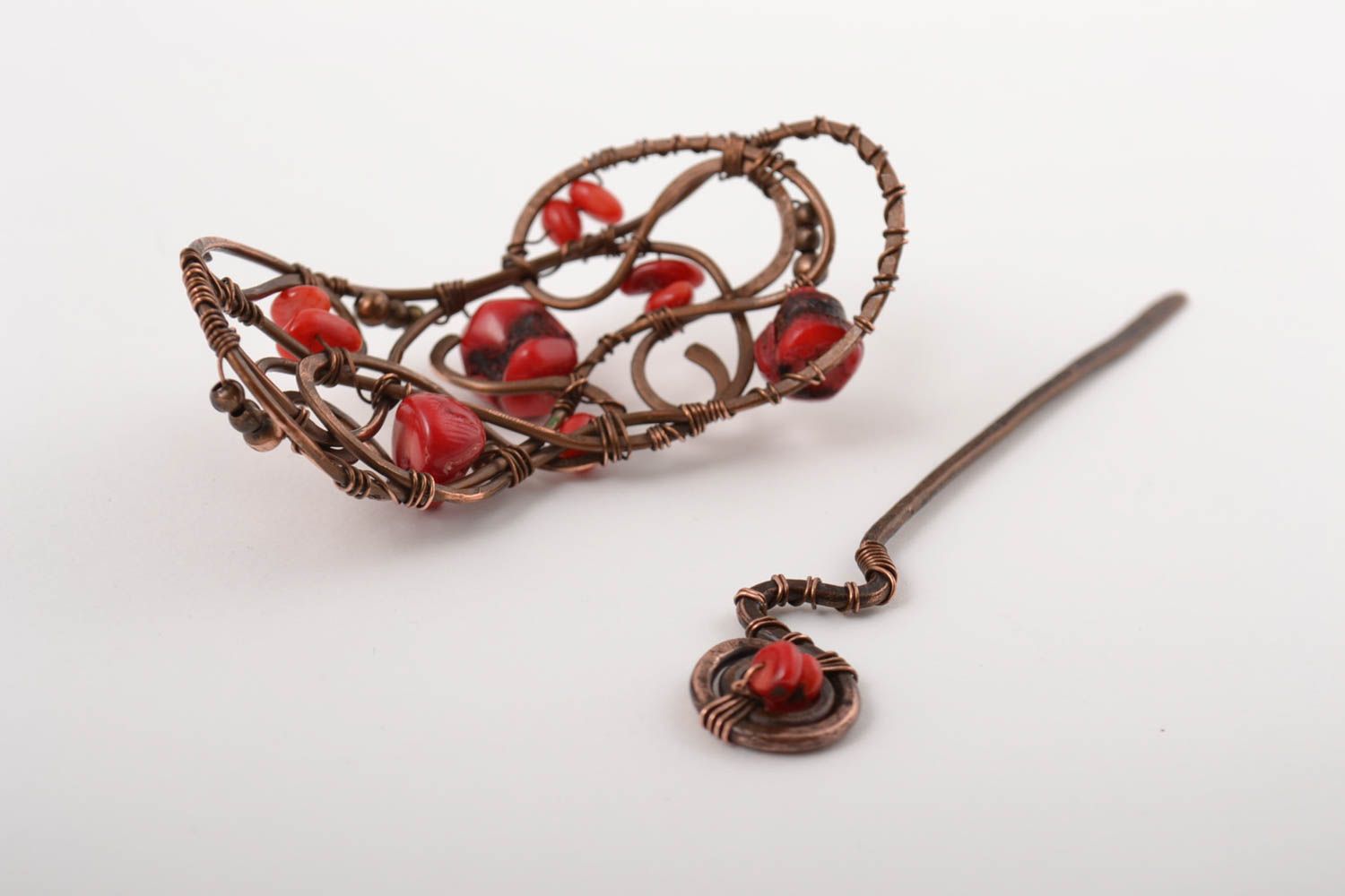 Handmade hair clip designer accessory unusual jewelry copper hair clip photo 3