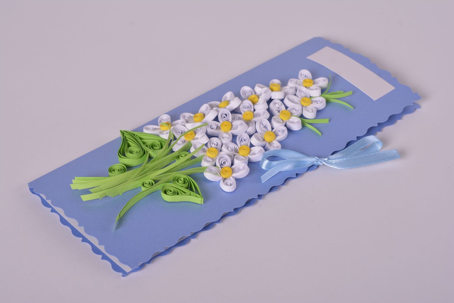 Carte de voeux insolite faite main bleue en carton avec fleurs Petit cadeau photo 2