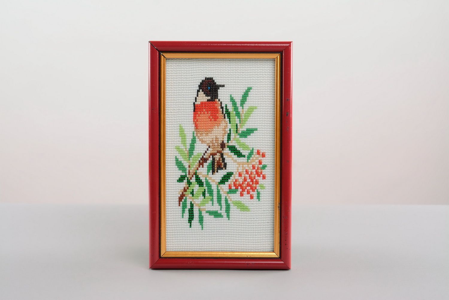 Painting embroidered with beads Bullfinch photo 4
